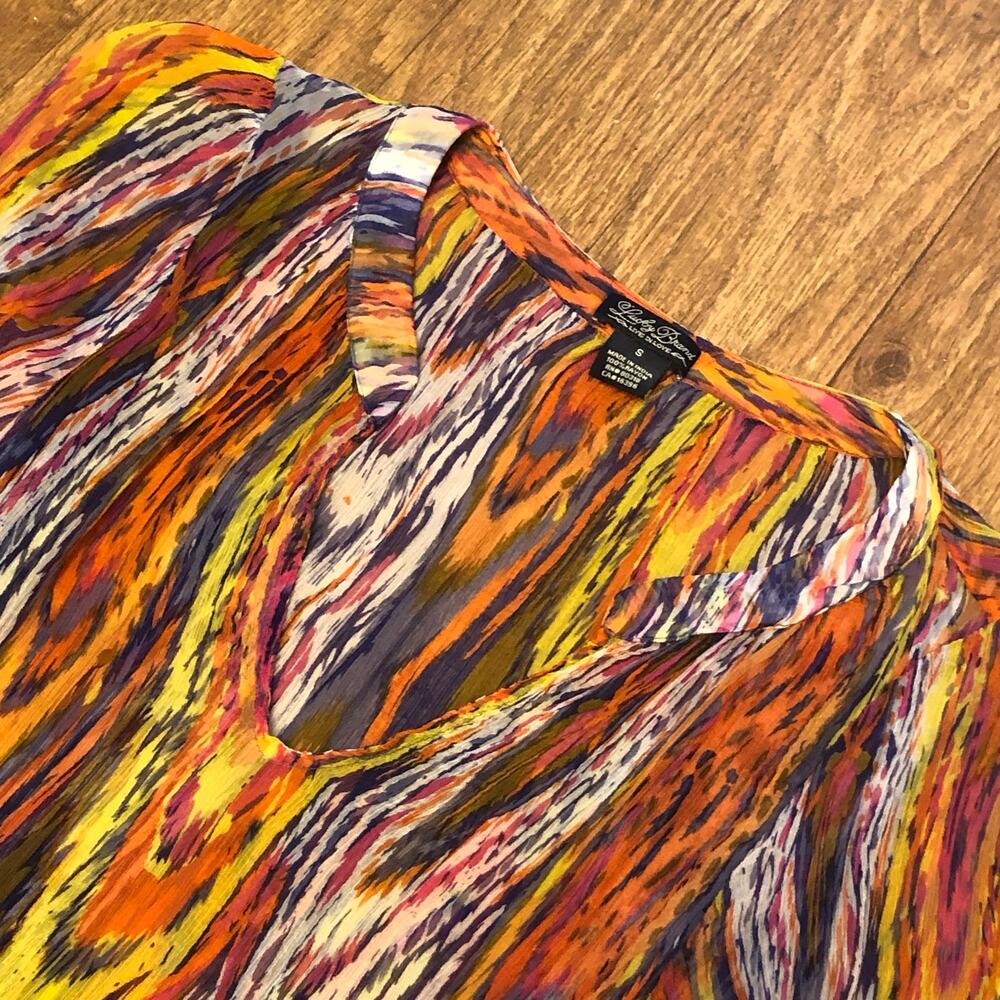 Lucky Brand Multicolored Sheer Long Sleeve Banded Hemline Blouse Size Small